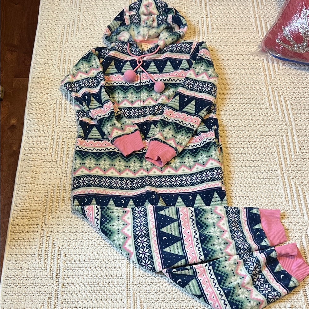 munki munki Pink and Blue Patterned Pajama Set